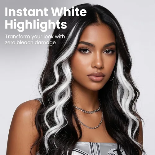 Miniatura 2 de 12 extensiones de cabello rizado blanco, 12 piezas, peluca de cabello rizado a rayas con clip, extensiones de cabello ondulado de sirena