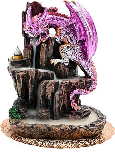 Miniatura 7 de Dragon Backflow - Quemador de incienso de 2 caras en cascada de montaña, soporte de incienso de humo con conos de incienso de reflujo, pinzas, Verde