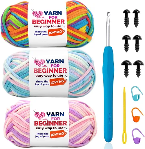 Miniatura 69 de Paquete de 3 hilos de ganchillo de mezcla de algodón y nailon - azul, gris, verde - 3x50g - puntadas fáciles de ver - kit de ganchillo y tejido