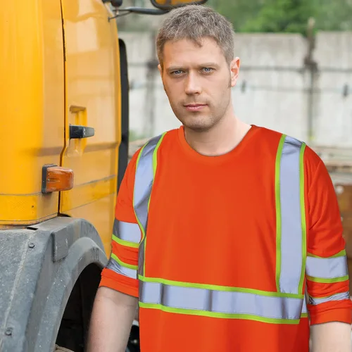 Miniatura 5 de Paquete de 6 camisetas de manga larga de seguridad, clase 3 de alta visibilidad con tiras reflectantes para trabajo topógrafo construcción Naranja