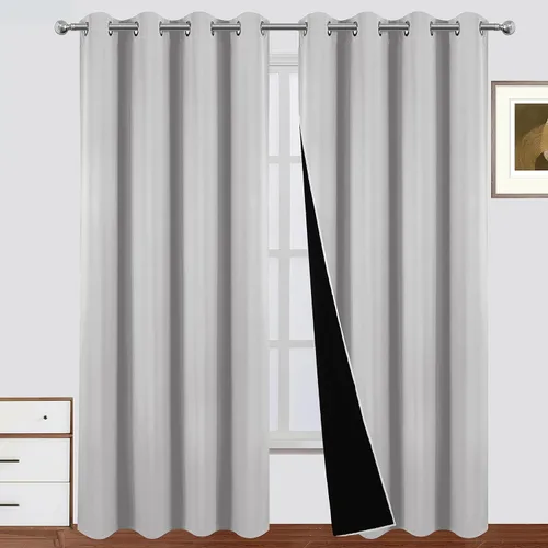 Miniatura 38 de LEMOMO Cortinas 100% opacas de 52 x 95 pulgadas, 2 paneles de oscurecimiento con aislamiento térmico para dormitorio Negro