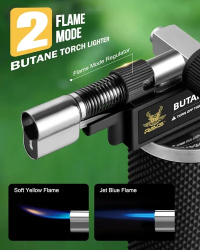 Miniatura 2 de RAVS Encendedor de butano, antorcha de cocina con modo de llama dual, pistola de soplete de cocina recargable, soplete de crema brulee, soplete