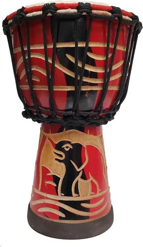 Miniatura 27 de Djembe Drum Carved Bongo música de inspiración africana también una idea única para regalar. Carver Abstract Elephant Giraffe Turtle.