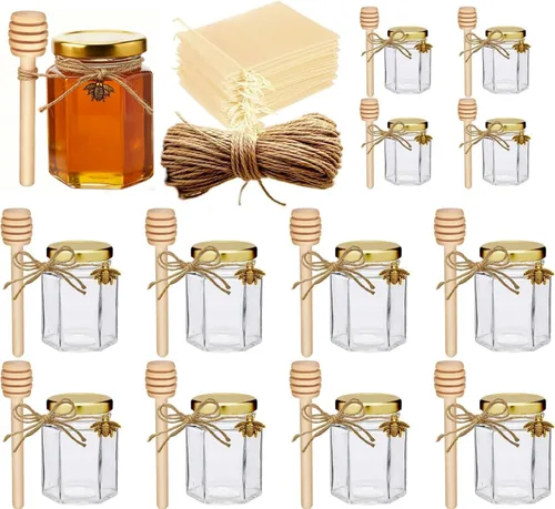 Miniatura 10 de Adabocute Paquete de 20 mini tarros de miel con gotero, perfectos para regalos de baby shower y recuerdos de boda, incluye etiquetas colgantes