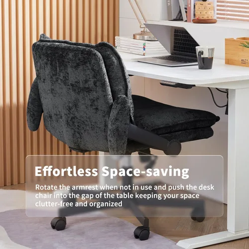 Miniatura 5 de FanciSpot Silla de oficina con patas cruzadas con ruedas y brazos abatibles ajustables, silla de escritorio cruzada con cojín grueso, silla de Negro