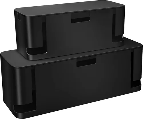 ZhiYo Caja organizadora de cables negra, paquete de 2 cajas organizadoras de cables, tamaño extra grande y mediano, caja oculta para ocultar las