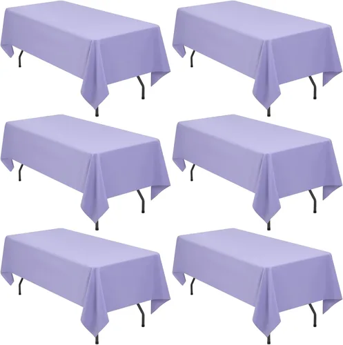 Miniatura 14 de YMHPRIDE Paquete de 6 manteles de poliéster color azul real, 60 x 102 pulgadas, rectangulares, resistentes a las arrugas, lavables a máquina