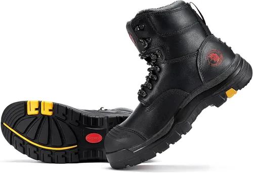 Miniatura 11 de ROCKROOSTER Botas de trabajo para hombre, 7 pulgadas, puntera de acero, cremallera lateral, zapatos de cuero, control estático, transpirables