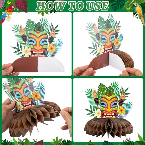 Miniatura 5 de Paper Jazz Decoraciones de fiesta hawaiana para cumpleaños, decoración de fiesta tropical para Tiki Bar, pancarta de Aloha con centro de mesa Luau