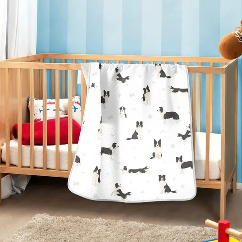 Miniatura 6 de Ollabaky Manta de algodón con diseño de perro Border Collie para niños y niñas, manta de algodón para cuna, cochecito o guardería, manta