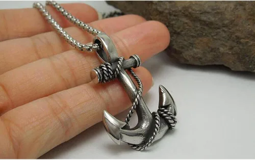 Miniatura 4 de JAJAFOOK - Collar de cadena para hombre con ancla náutica de plata