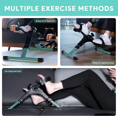 Miniatura 6 de Ejercitador de pedal plegable - Mini bicicleta estática con pedales para debajo de escritorio con pantalla LCD para entrenamiento de brazos y Verde