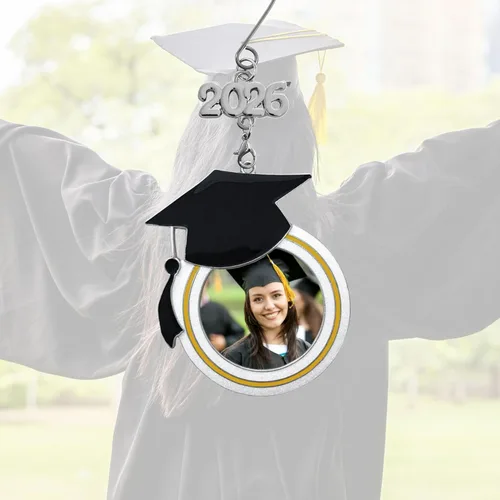Miniatura 4 de Adorno de fotos de Navidad de graduación – Dijes fechados para 2026 y 2027 – Diseño de sombrero de graduación – Felicitaciones – Estudiantes
