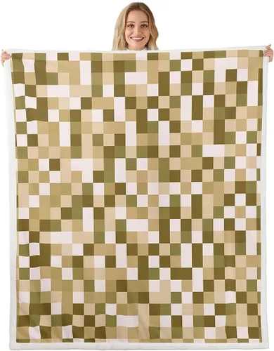 Miniatura 28 de Manfei Miner Style Grid Throw Blanket Green Pixel Shade Plaid Fleece Blanket Modern Geometric Games Cozy Throws for Bed Couch Sofa,Kids Boys Girls
