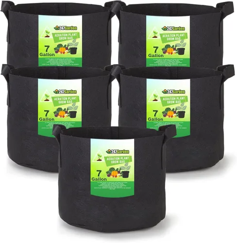 Miniatura 16 de 247Garden Paquete de 2 bolsas de cultivo de 200 galones/macetas de tela de aireación con asas (300 GSM, negro, 24A x 50D)