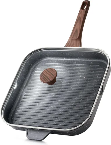 Miniatura 10 de SENSARTE Sartén Parrilla Antiadherente para Estufas, Plancha Versátil con Boquillas de Vertido, Superficie de Cocción Cuadrada Grande, Sartén Gris