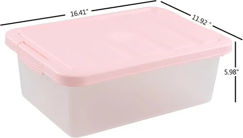 Miniatura 2 de Caja de almacenamiento de plástico con pestillo de 14 cuartos, contenedor de almacenamiento de plástico debajo de la cama con tapas rosas, 2 paquetes