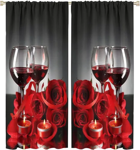 Miniatura 59 de Cortinas opacas con diseño floral de rosas para cocina, retro, rústicas, románticas, con bolsillo para barra, cortinas opacas para dormitorio, sala