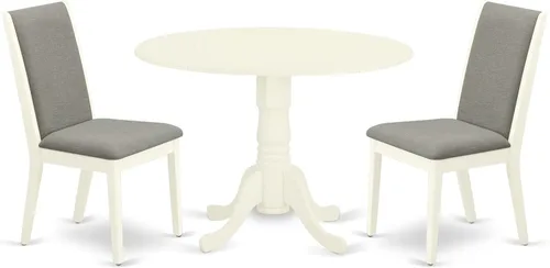 Miniatura 19 de East West Furniture DLLA3-ABK-47 - Juego de mesa de comedor de 3 piezas que contiene una mesa de cocina redonda con gotas y 2 sillas de comedor