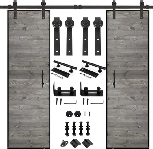Miniatura 13 de S&Z tophand Puerta de granero marrón de 20 pulgadas x 84 pulgadas con kit de herramientas corredizas de 5 pies, estilo moderno, requiere montaje