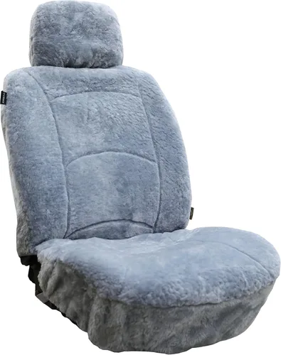 Miniatura 8 de Funda de asiento de piel de oveja auténtica, funda de asiento de piel de cordero para invierno, funda de asiento de automóvil, piel de oveja de Gris