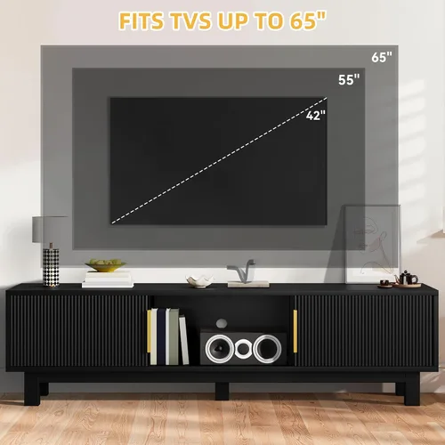 Miniatura 6 de DWVO Soportes de TV estriados para sala de estar, centro de entretenimiento para televisores de hasta 65 pulgadas, consola multimedia moderna