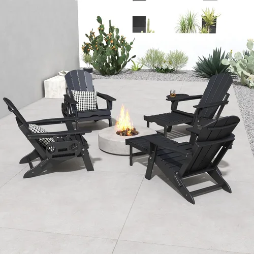 Miniatura 2 de FOOWIN Silla Adirondack plegable ajustable con otomana retráctil, silla Adirondack de polietileno de alta densidad con bandejas 4 en 1, resistente a