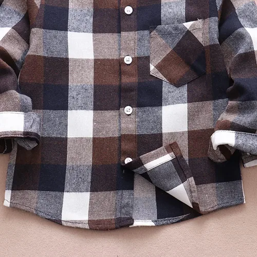 Miniatura 4 de Camisa de franela de manga larga con botones y botones para niños y niñas, Rojo