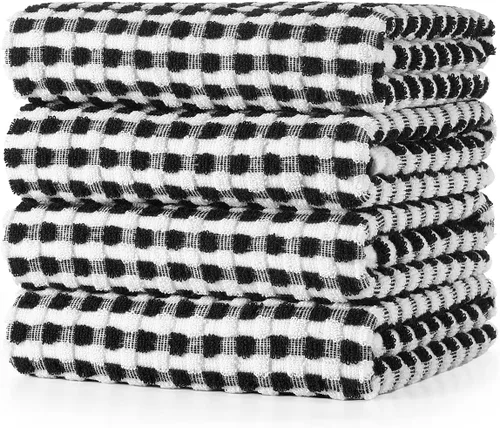 SALAS Paños de cocina de algodón para secar platos de cocina, toallas de cocina de rizo de celosía, paños de cocina altamente absorbentes con lazo