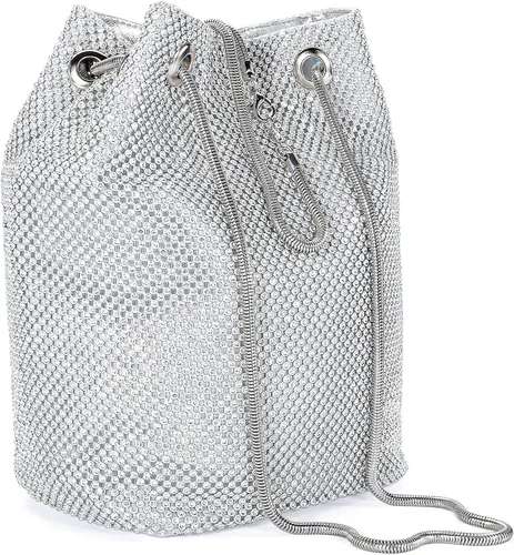 Miniatura 4 de Ayliss - Bolsa tipo cubo con diamantes de imitación para mujer, que se cruza en el cuerpo, tamaño minipequeño, brillante, de noche