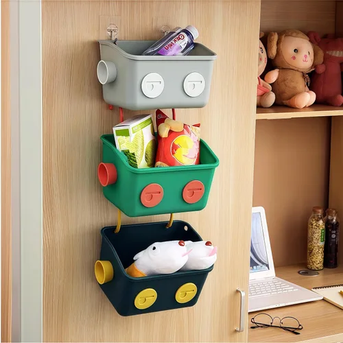 Miniatura 4 de Noamus Paquete de 6 cestas organizadoras de almacenamiento de juguetes de baño, 3 capas montadas en la pared, organizador de ducha colgante, estante