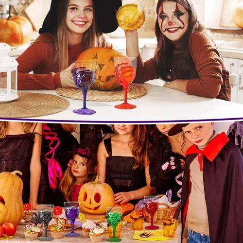 Miniatura 5 de Yungyan Juego de 60 copas de plástico de esqueleto de Halloween de 12 onzas, copas de vino de Halloween a granel, vasos de mano de calavera