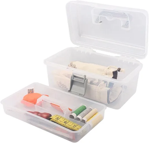 Miniatura 5 de Caja de almacenamiento de plástico multiusos con asa y cerradura de pestillo, gris transparente Transparente/Gris