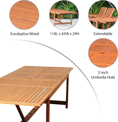 Miniatura 2 de Brampton - Juego de comedor extensible para patio de 9 piezas, madera de eucalipto, ideal para exteriores e interiores