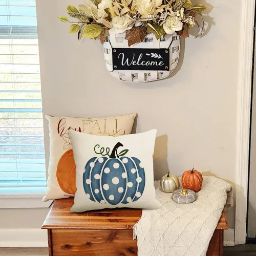 Miniatura 2 de RABUSOFA Dark Blue Polka Dot Pumpkin Fall Pillow Covers,Seasonal Autumn Thanksgiving Decorative Throw Pillows Fall Decorations for Home Couch Decor