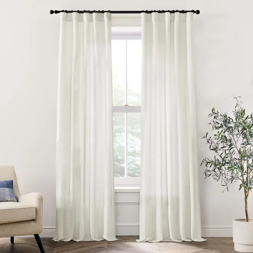Miniatura 50 de XTMYI - Cortinas transparentes de 54 pulgadas de largo, juego de 2 paneles para baño, cortinas cortas de lino y algodón con semi privacidad