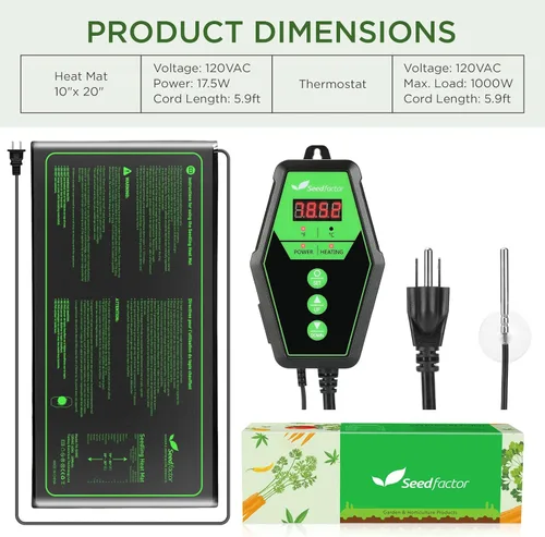 Miniatura 2 de Juego combinado de tapete térmico de plántulas y termostato digital con certificación MET de 10 x 20 pulgadas