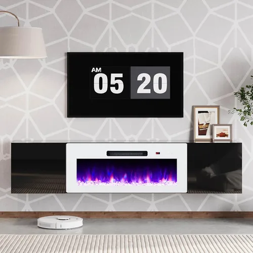 Miniatura 13 de AMERLIFE Soporte de TV Flotante con Chimenea Eléctrica de 36 Pulgadas, Centro de Entretenimiento de Chimenea Montado en la Pared con Acabado de Alto