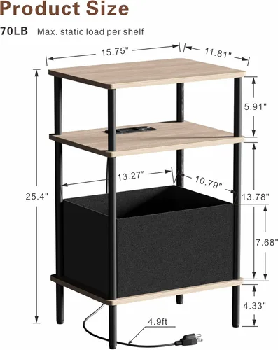 Miniatura 3 de Mesa auxiliar pequeña con estación de carga, mesa auxiliar para espacios pequeños, mesita de noche delgada con tomacorriente, sofá junto a la mesa