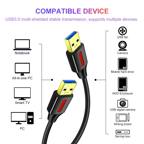 Miniatura 2 de Cable USB 3.0 A a A macho de 1 pie, USB tipo A macho a macho, cable USB 3.0 de doble extremo USB para disco duro, cámaras, enfriador de laptop