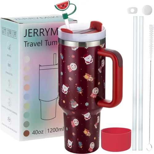 Miniatura 14 de Vaso de 40 onzas con asa y tapa con popote, Vasos aislados de acero inoxidable de pared doble con sello al vacío, Taza de viaje para bebidas frías