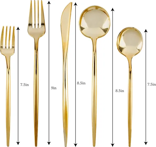 Miniatura 2 de Novedosos cubiertos modernos, cubiertos, cucharaditas de plástico desechables/cuchara de postre Luxury Gold 64