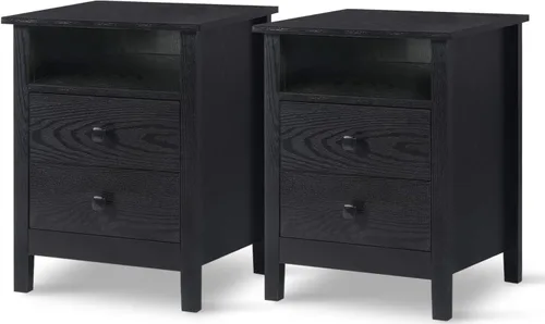 Miniatura 12 de LTMEUTY Juego de 2 mesitas de noche de madera con cajones para mesita de noche de dormitorio, mesita de noche alta con un cajón y armario abierto