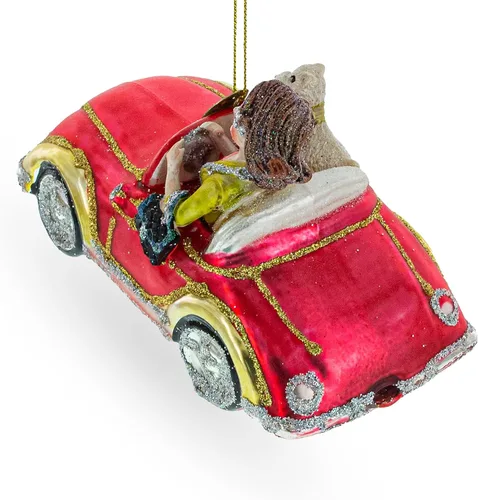 Miniatura 2 de Elegante Mujer Conducción Rosa Cabriolet Soplado Vidrio Adorno De Navidad