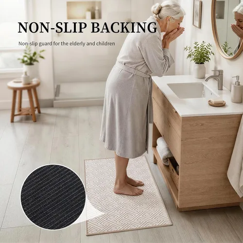 Miniatura 5 de YIHOUSE Beige Bathroom Rugs 17"x24", Quick Dry Non Slip Bath Rug, Absorbent Machine Washable Thin Bath Mat for Restroom Floor Tub Laundry Room Home