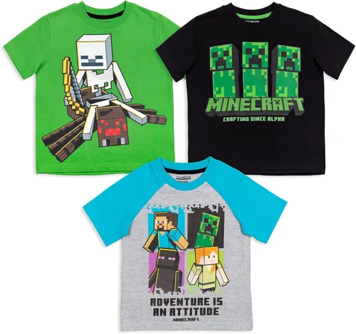 Miniatura 6 de Minecraft Paquete de 3 camisetas gráficas de manga corta para niños de Mobs
