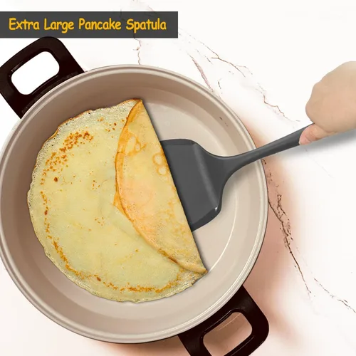 Miniatura 7 de Espátula volteadora de silicona para panqueques con mango alargado y diseño sin costuras, espátulas de cocina resistentes al calor para utensilios