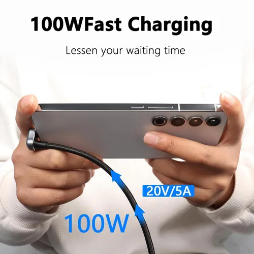 Miniatura 4 de GELRHONR Cable de carga rápida USB C en forma de U, cable USB 3.2 Gen 2 en ángulo de 180 grados, cable de carga tipo C macho a macho PD100W, 10Gbps