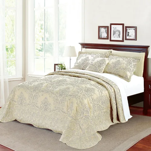 Miniatura 10 de Home Soft Things Juego de colcha de damasco de 4 piezas, edredón reversible con borde festoneado, juego de ropa de cama prelavado, patrón floral