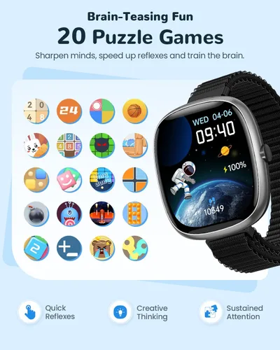 Miniatura 6 de Reloj inteligente para niños y niñas, regalo: no necesita aplicación, reloj con monitor de sueño de frecuencia cardíaca, podómetro, reproductor